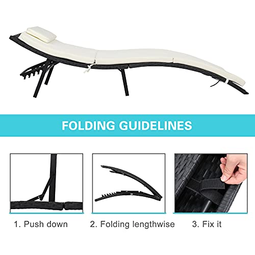 Frithjill Patio Chaise Lounge Chair With Coffee Table,3 Pieces Adjustable Outdoor Cushioned Pool Folding Rattan Chair #TOP4