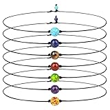 COLORFUL BLING Single 7 Chakra Beads Choker Necklace Natural Stone Tiger Eye Protection and Spiritual Healing Gemstone Turquoise Leather Cord for Women Jewelry 7Pcs/Set-choker