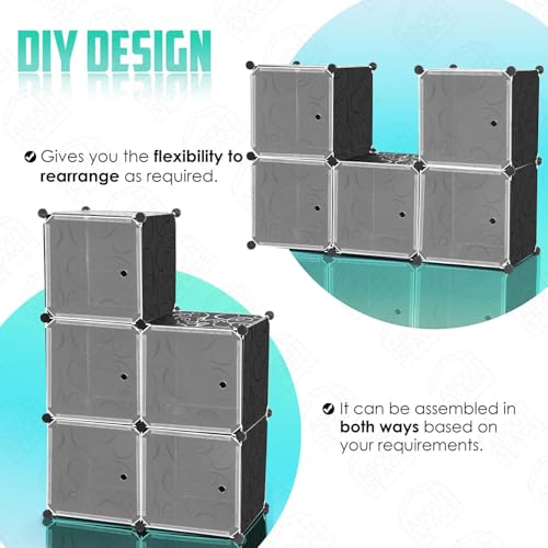 Image of LUHI Plastic Wardrobe for Kids Clothes ? Easy to Use Anti-Skid & Non-Slip Effective Professional, Plastic Cupboard for Kids, Foldable Almirah, Collapsible Wardrobe (Black HM1,6-Shelf-6-Door)