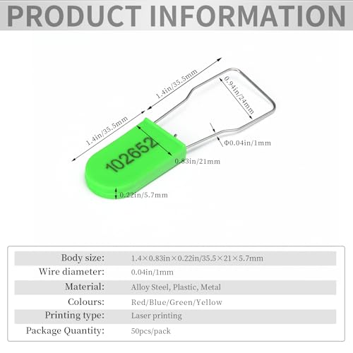 Image of Plastic Wire Padlocks Numbered Security Seal Plastic Padlock Electric Meter Seals Disposable Anti-Tamper Locks (Green, 100 PCS)