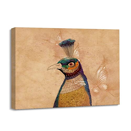Póster de pavo real retro de 12x16, obra de arte con impresión de alta calidad para salas de estar