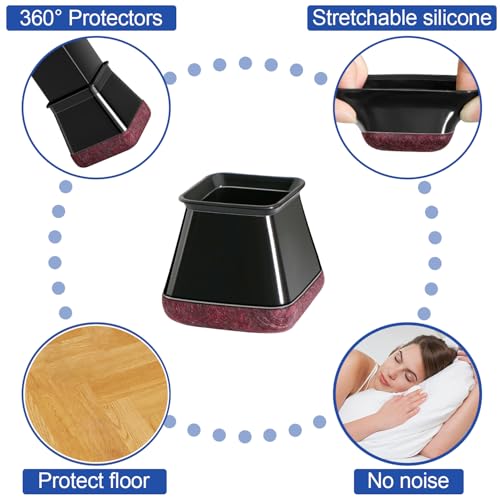 Chair Leg Floor Protectors 16Pcs Silicone Chair Leg Covers. Protective Caps for Furniture Legs with Stronger Felt Slide, Avoid Noise and Scratches, Square L Fit:1 1/8" to 1 9/16" (27-40mm) by RKELA - Image 4