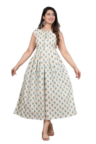 Image of Monique Brand Women's /Girls Cotton Kurta for Women Floral Printed Regular Fit Anarkali Kurta ||Floral Flared Western Dress