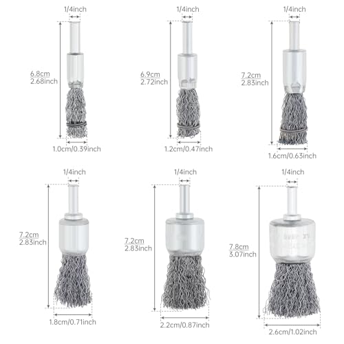 Image of ChgImposs 18 Pack Wire Brush Drill Attachments, 6 Sizes Wire Wheel for Drill, 0.012 inch Crimped Wire 1 /4 inch Hex Shank for Paint Surface and Small Spaces Peeling and Grinding