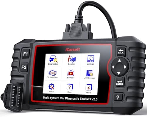 iCarsoft MB V2.0 for Mercedes Benz OBD2 Scanner, Full System Diagnostic Scan Tool, 8 Resets Auto VIN, Oil/SAS/EPB/ETC/DP-F/BLD/INJ/SAS/TPMS, Free Update, Automotive Code Reader with Battery Test
