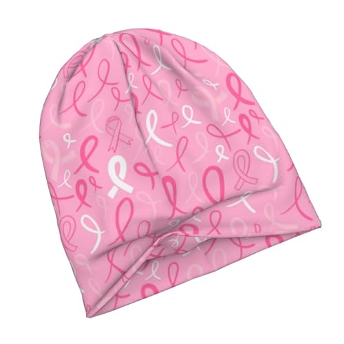 Breast Cancer Awareness Beanie Chemo Hats for Women Men Slouchy Cancer Headwear Stretchy Skull Cap Soft Knitted Hat Nightcap Chemo Gifts — view 2