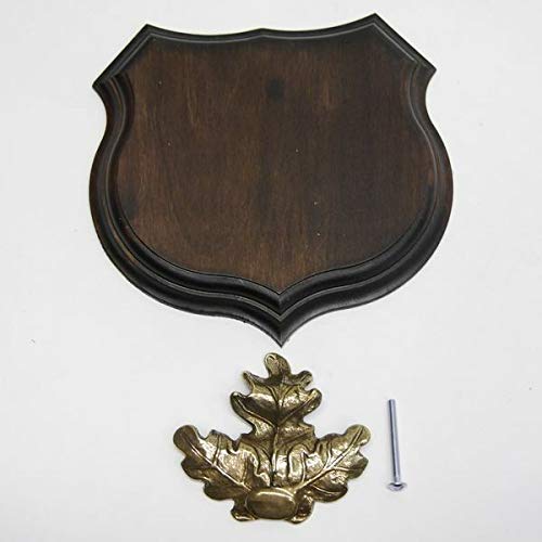 GTK Corna e Trofeo in Legno di KRUMH, 1 x Scudo di Cinghiale, Forma a Scudo, AF 15 cm, con Copertina in Legno di Quercia Massiccio + Grande