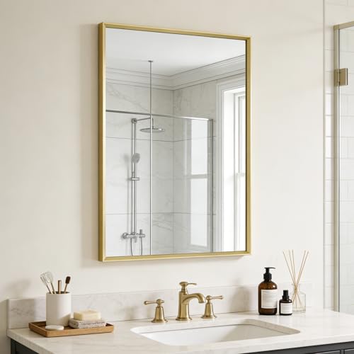 Image of Bathroom Mirror for Wall, 36x24 Inch Framed Vanity Mirror Brushed Gold