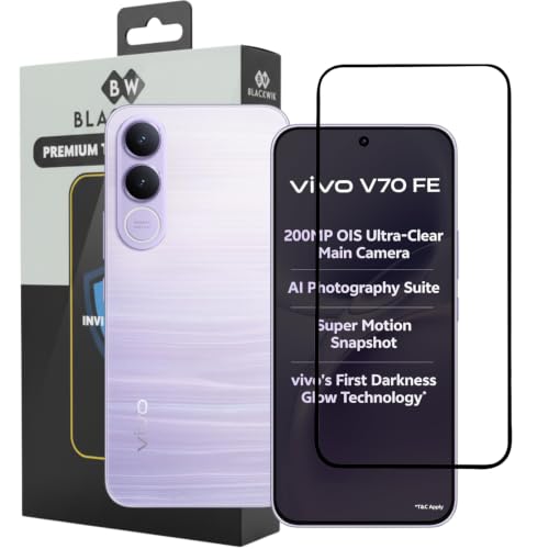 Image of Blackwik Tempered Glass Screen Protector for vivo V70 FE 5G with Edge-To-Edge Protector Coverage | Easy Installation Kit (Black)