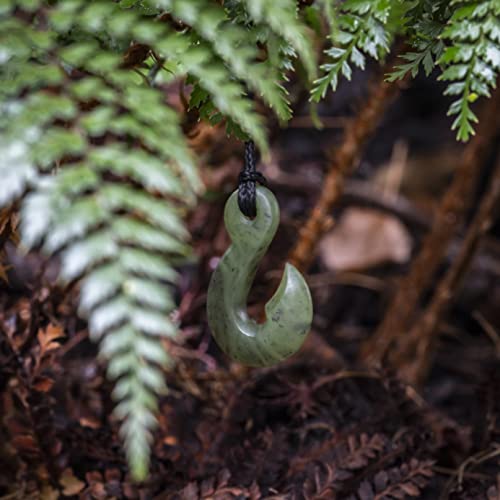 100% New Zealand Jade Necklace for Men and Women, Hand Carved Maori Necklace Jade Pendant Black Adjustable Cord, Pounamu Green Stone Jewelry, Hook Nephrite Jade 1.2in (30mm)3