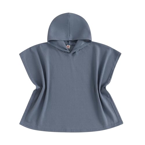 Hooded Kid Beach Towels for Boy Girl Waffle Towel Poncho Swimsuit Coverups for Kid Pool Swim Bath Towel Wrap (A1-Blue, 7-8 Years)