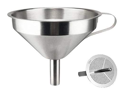 VRAJ SALES | Stainless Steel Multipupose Funnel With Detachable Strainer/Filter For Cooking Oil- Set of 1