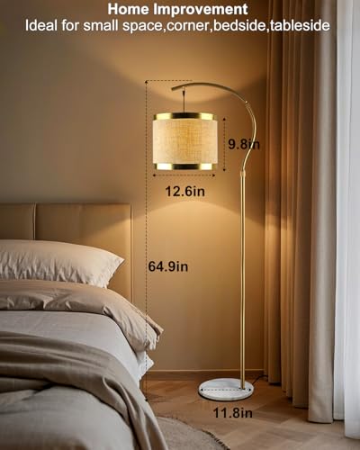 Image of Lightdot 64.9IN Gold Arc Floor Lamp, Modern Floor Lamps for for Wedding /Party, Standing Lamp with Linen Shade, Tall Floor Lamp Living Room /Bedroom (Bulbs Included)