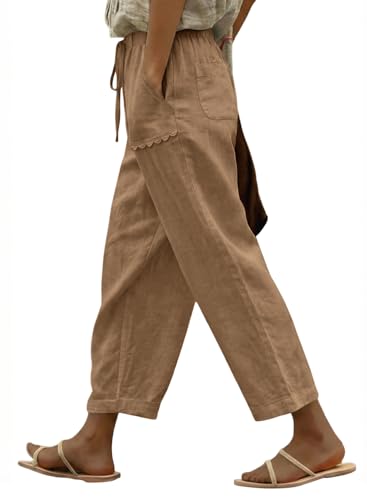 Image of Acelitt Women Casual Lightweight Drawstring Elastic Waist Pants with Pockets, S-XXL