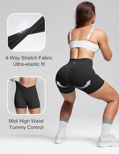 Sogetdo Women's Booty V Cross Spandex Yoga Biker Shorts No Front Seam High Waisted Butt Lifting Athletic Gym Workout Shorts4