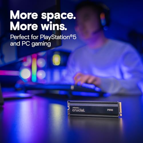 Image of Crucial P510 1TB Gen5 NVMe SSD with Heatsink, Up to 11,000 MB /s, PCIe 5.0 M.2 2280 SSD, Internal Solid State Drive, Compatible with Desktop, & PS5, +Acronis Software - CT1000P510SSD5-01