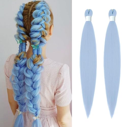 Baby Blue Pre stretched Braiding Hair, 26 Inches Box Braiding Hair Extensions, 2 Packs Yaki Texture Synthetic Crochet Braids Hair