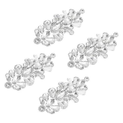 uxcell 4Pcs Rhinestone Crystal Applique, Rhinestone Iron on Patch, Hot Fix Crystal Sewing Applique for Bridal Sash Wedding Dress Shoes Bags, Clear