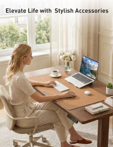 Image of Aothia Faux Leather Desk Mat Mouse Pad, 55 inch x 24 inch, Khaki