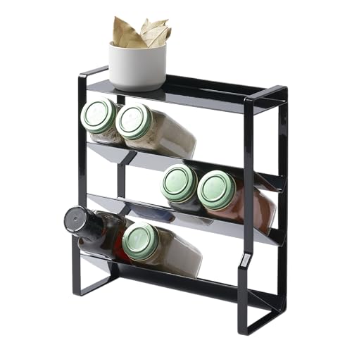 Yamazaki Home Tower 4-Tier Slim Spice Rack Organizer - Large Capacity, Angled Shelves, Flat Top Tier - Ideal For Countertops And Stove Sides - Steel