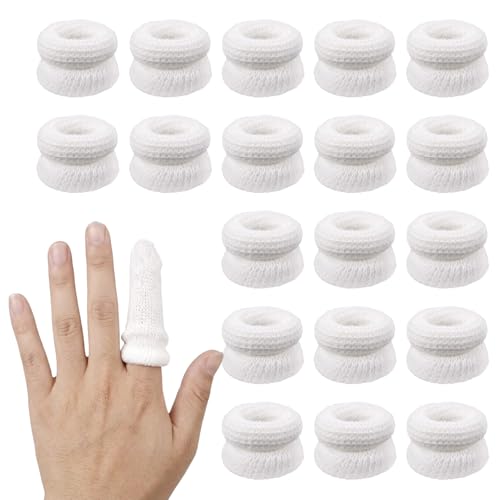 20pcs Bandages for Finger Tips Cotton Pads Fingertip Bandages Breathable Elastic Finger Bandage Cots Covers for Wounds Cut Resistant Finger Sleeve Protectors for Sculpture Kitchen Garden Work