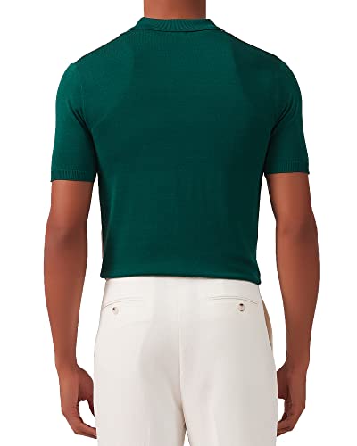 Kallspin Men's Vintage Knit Polo Shirt Short Sleeve Striped Button Down Knitting Golf Shirts2