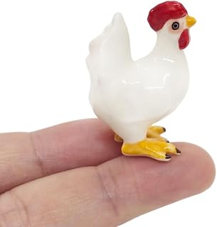 WitnyStore 1½" White Stand Hen Chicken Rooster Chick Ceramic Fowl Bird Figurine Terrarium Decoration Collectible Statue for Adult Collectors Handcrafted Porcelain Sculpture Home Tabletop Decor
