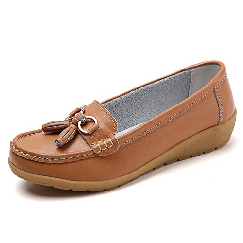 Image of Shoes Loafers for Women Classic Leather Loafers Casual Slip-On Boat Shoes ComfortWalking Moccasins Soft Sole Shoes