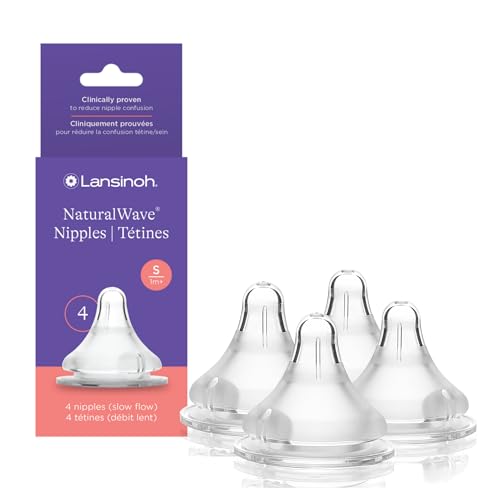 Image of Lansinoh NaturalWave Baby Bottle Nipples, Slow Flow, Size S,1+ Month, 4 Count – 100% Soft, Durable Silicone, Made Without BPA BPS, Anti-Colic, Supports Baby’s Developing Mouth and Teeth