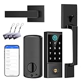 BEBASIA Smart Door Lock with Front Door Handle Set, Heavy Duty Fingerprint Handleset, Keyless Entry Smart Deadbolt for Front Door, Bluetooth Keypad Digital Lock Black