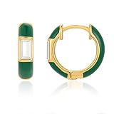 MESOVOR Enamel Hoop Earring for Women, 18K Gold Plated Lightweight Classic Huggie Earrings with Cubi
