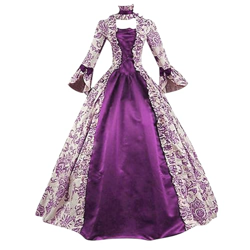Duohropke Vestido de baile rococó para mujer, estilo gótico, estilo victoriano, vestido medieval, vestido largo, varias capas, encaje, vintage, princesa, cosplay, vestido largo hasta el suelo, 02 Lila