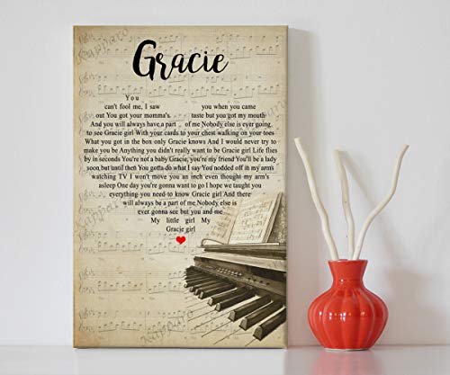Kapparo Decor Gift - Gracie - Portrait Canvas Song Lyrics Piano Wall Art Print (12" x 18" x 0.75")