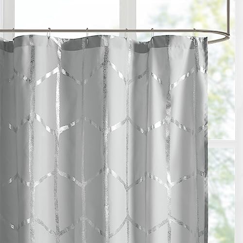 Intelligent Design Raina Shower Curtain Printed Geometric Metallic Machine Washable Modern Home Bathroom Decorations, 72 in x 72 in, Grey by Intelligent Design - Image 4