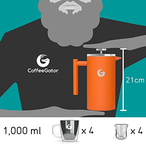 Coffee Gator French Press Coffee Maker 34oz, Double Insulated Stainless Steel Brewer plus Travel Jar Canister, Portable - Additional View