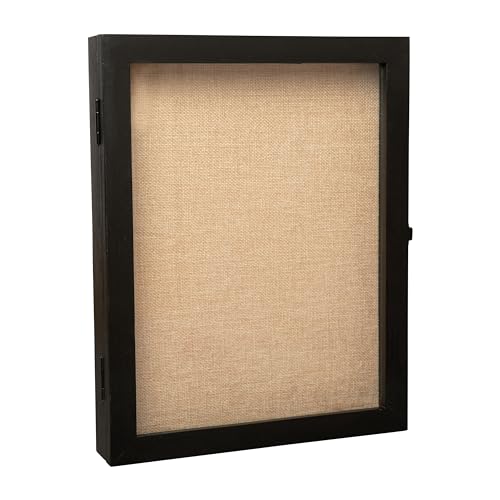 Flash Furniture Peyton Shadow Box Display Case, Solid Pine Wood Frame, Powder Coated Latch and Hinges, Foam Back with Linen Liner, 8 Push Pins, 11x14, Black
