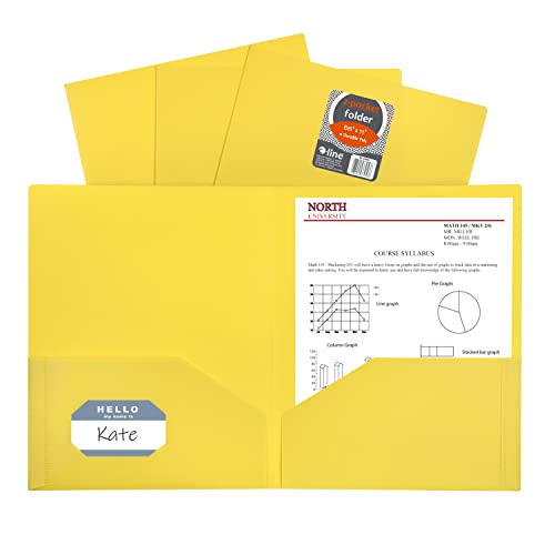 C-Line Yellow Two-Pocket Poly Portfolio with Card Slot, 25/Case (33956)
