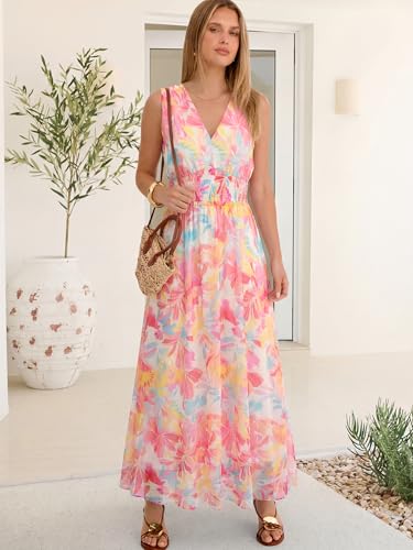 Image of ANRABESS Women's Floral Tulle Wedding Guest Maxi Dress | V Neck Sleeveless,A-Line Elastic Waist,Casual Flowy Formal Boho,Bridal Shower Garden Party Beach Vacation,Summer Fall