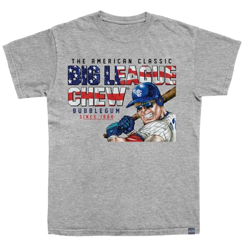 Big League Chew Baseball Dark Ash Graphic Crew Neck, Short Sleeve Tee - Retro Style T Shirt for Men & Women - Made in The USA