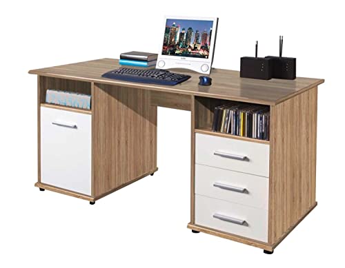 Schreibtisch Computertisch Arbeitstisch | Dekor | Eiche Sonoma | Weiß | 145x70 cm Schreibtisch Computertisch Arbeitstisch | Dekor | Eiche Sonoma | Weiß | 145x70 cm