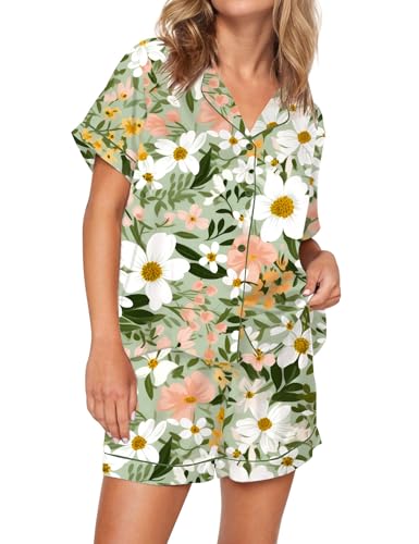Image of SHESHOW Satin Pajamas for Women Set Preppy Animals Pjs Short Sleeve Shorts 2 Piece Loungewear Sets XS-XXL