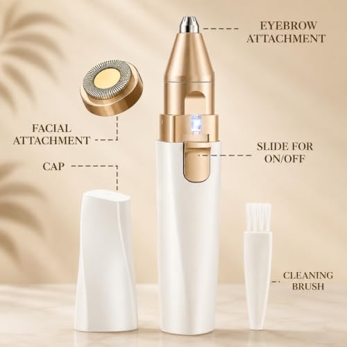 Image of Facial Hair Removal Machine | Trimmer For Women | Eyebrow Trimmer & Epilator | 2 In 1 Trimmer | 1-Year Warranty | Nose Hair Removal Machine - White (1, POCKET)