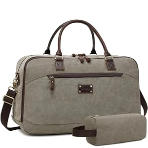 Travel Duffle Bag for Men, Canvas Duffel Bag with Toiletry Bag Overnight Weekend Gym Bag Carry On Handbag for Men, Army Green