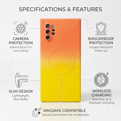 Image of amazon basics Gradient Mag-Safe Case for Samsung Galaxy Note 10 Plus | Soft Silicone Shockproof Cover with Camera Protection | Slim Lightweight Design | Smooth Touch & Durable - Orange & Yellow