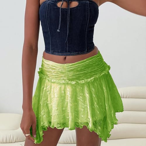 Womens Low Rise Lace Mini Skirt Y2k Layered Pleated Ruffle Short Skirt Flowy Underskirt Fairy Half Slip Skirt3
