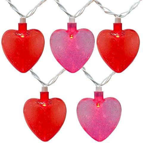 Romasaty 8.5 Ft Heart String Lights, Valentines Day Decorations Lights with 10 LED Glitter Red Pink Heart Lights, Plug in Fairy Heart Shape String Lights for Wedding Anniversary Party Valentine's Day Cover