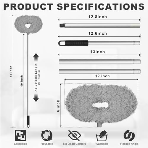 Image of Storystore Ceiling Fan Cleaner Duster - Adjustable Duster with Extension Pole,Dusters for Cleaning Fan Blade, Walls and Cobweb (Grey)