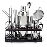 Photo Gallery kit cocktail da 20 pezzi in acciaio inox 750ml con supporto, shaker cocktail set con dosatore misurino cocktail, kit barman professionale completo per casa e bar, regali per papà (argento) Photo Gallery kit cocktail da 20 pezzi in acciaio inox 750ml con supporto, shaker cocktail set con dosatore misurino cocktail, kit barman professionale completo per casa e bar, regali per papà (argento)