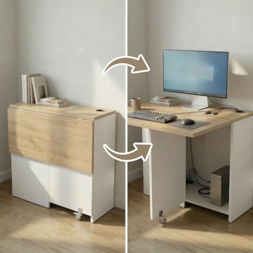 Image of FFO Foldable Study Table for Students Foldable Design - Engineered Wood Computer Desk and Work Table for Home Office, Table with Storage, Desk with Book Shelf for Home PC & Gaming Desk