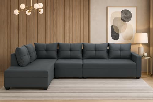 Image of SOCOZI Oriana 6 Seater LHS L Shape Sofa Set | Soft Velvet Suede Fabric | Modern Design | Plush Comfort Cushions for Living Room (Dark Grey)